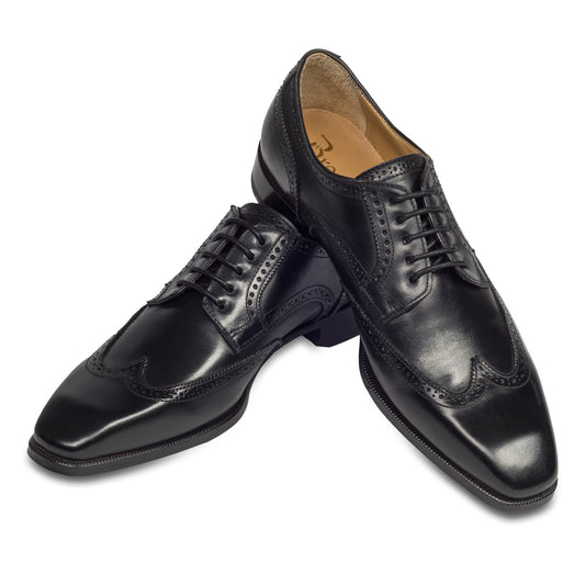 BRECOS Anzugschuhe | Full-Brogue Derby Budapester-Stil schwarz, Durchgenäht