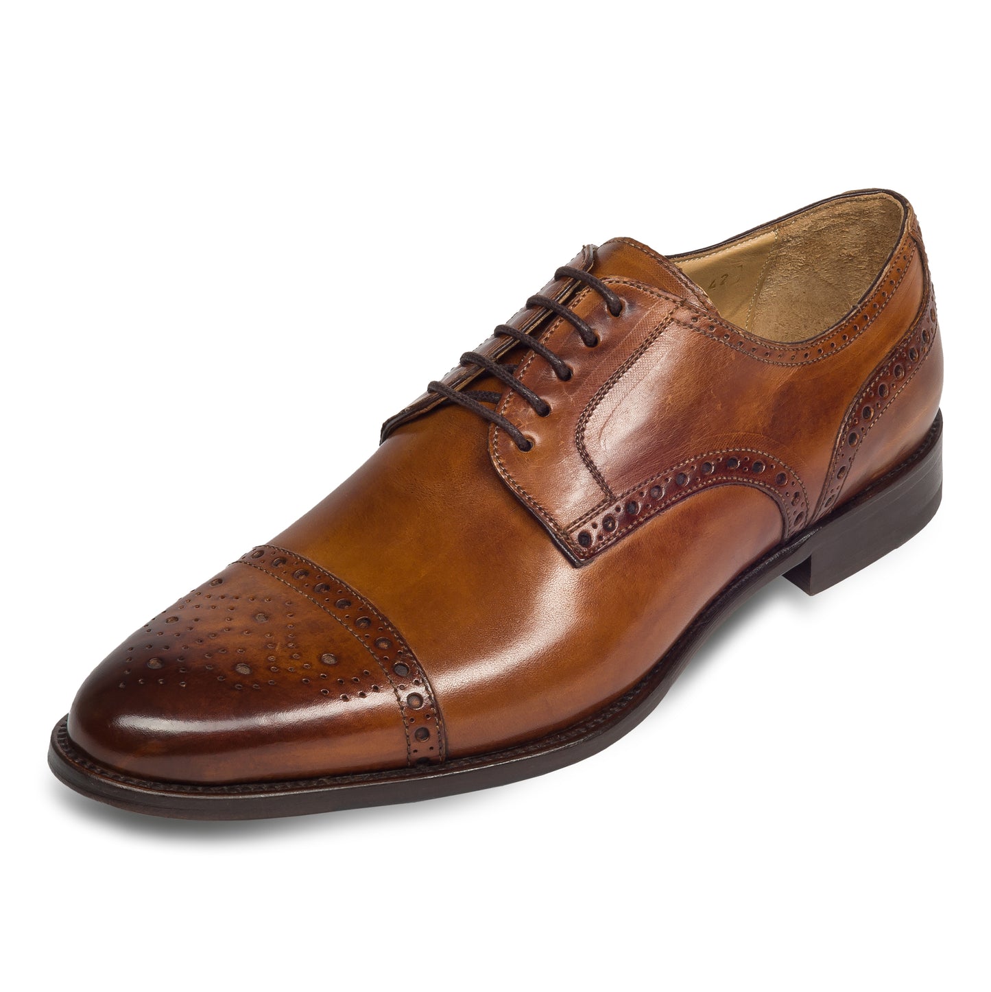 BRECOS Anzugschuhe | Half-Brogue Derby mittelbraun / cognac braun, Durchgenäht