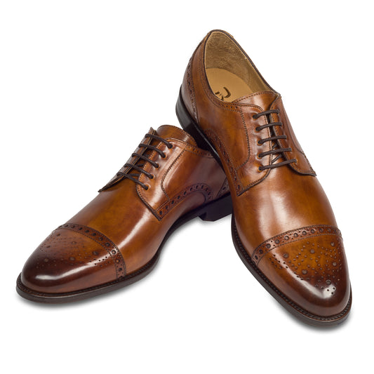 BRECOS Anzugschuhe | Half-Brogue Derby mittelbraun / cognac braun, Durchgenäht