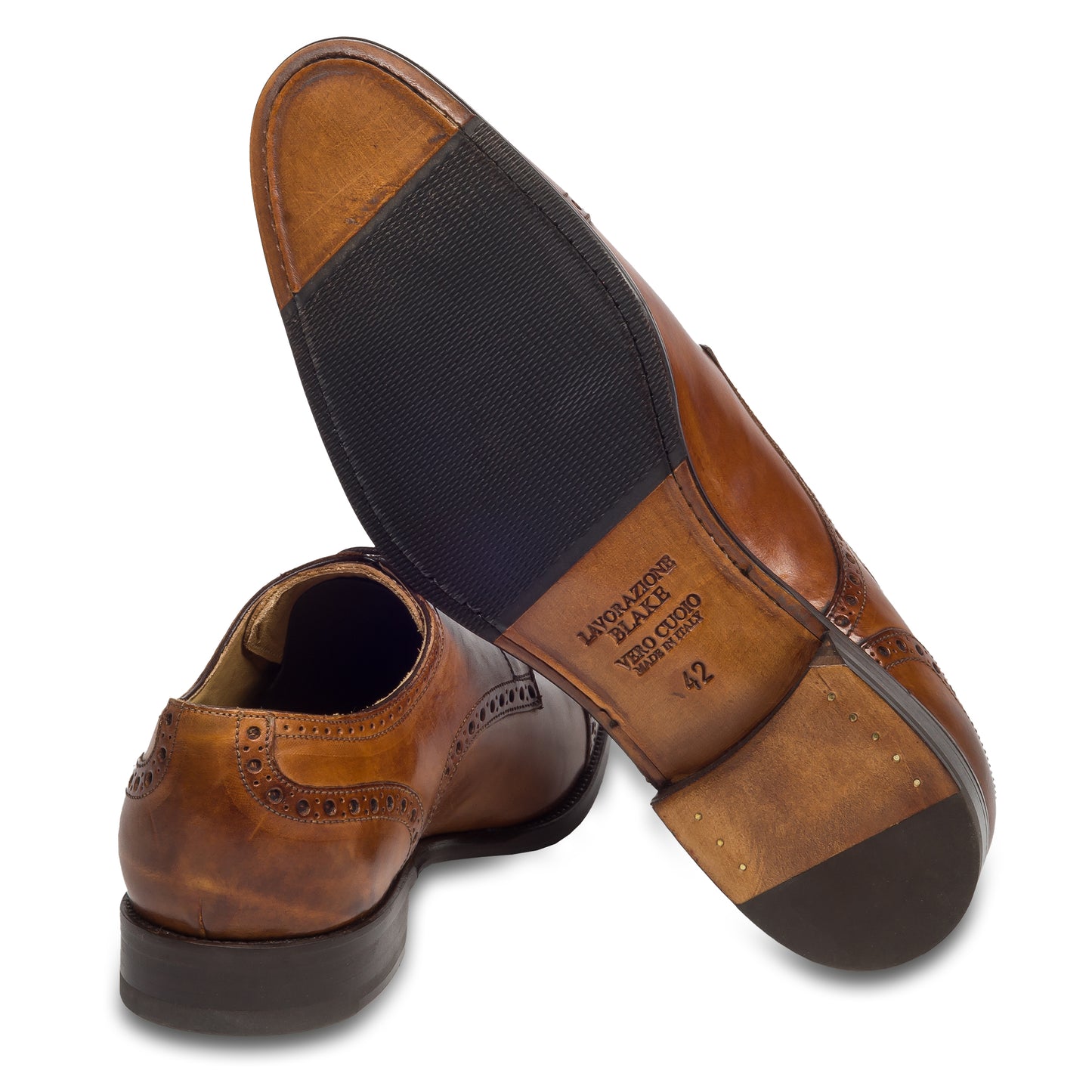 BRECOS Anzugschuhe | Half-Brogue Derby mittelbraun / cognac braun, Durchgenäht