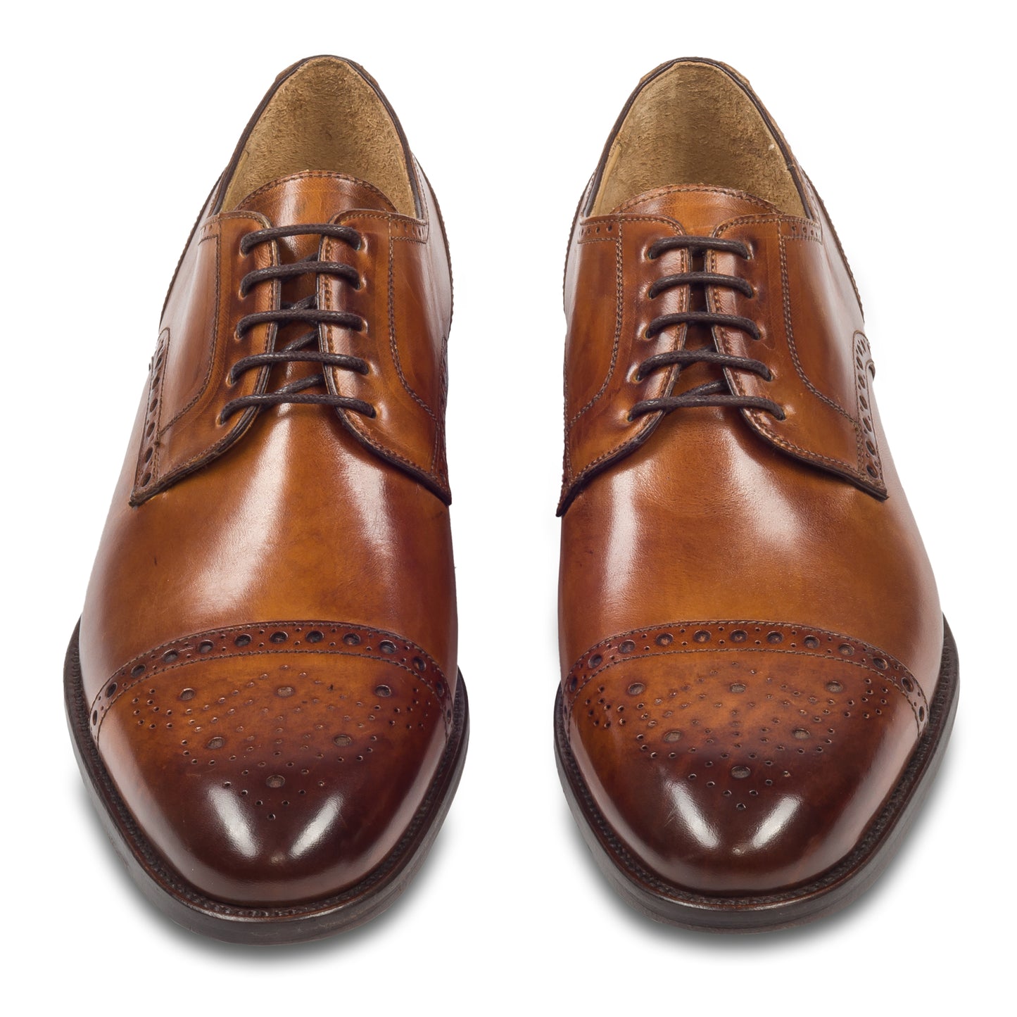 BRECOS Anzugschuhe | Half-Brogue Derby mittelbraun / cognac braun, Durchgenäht