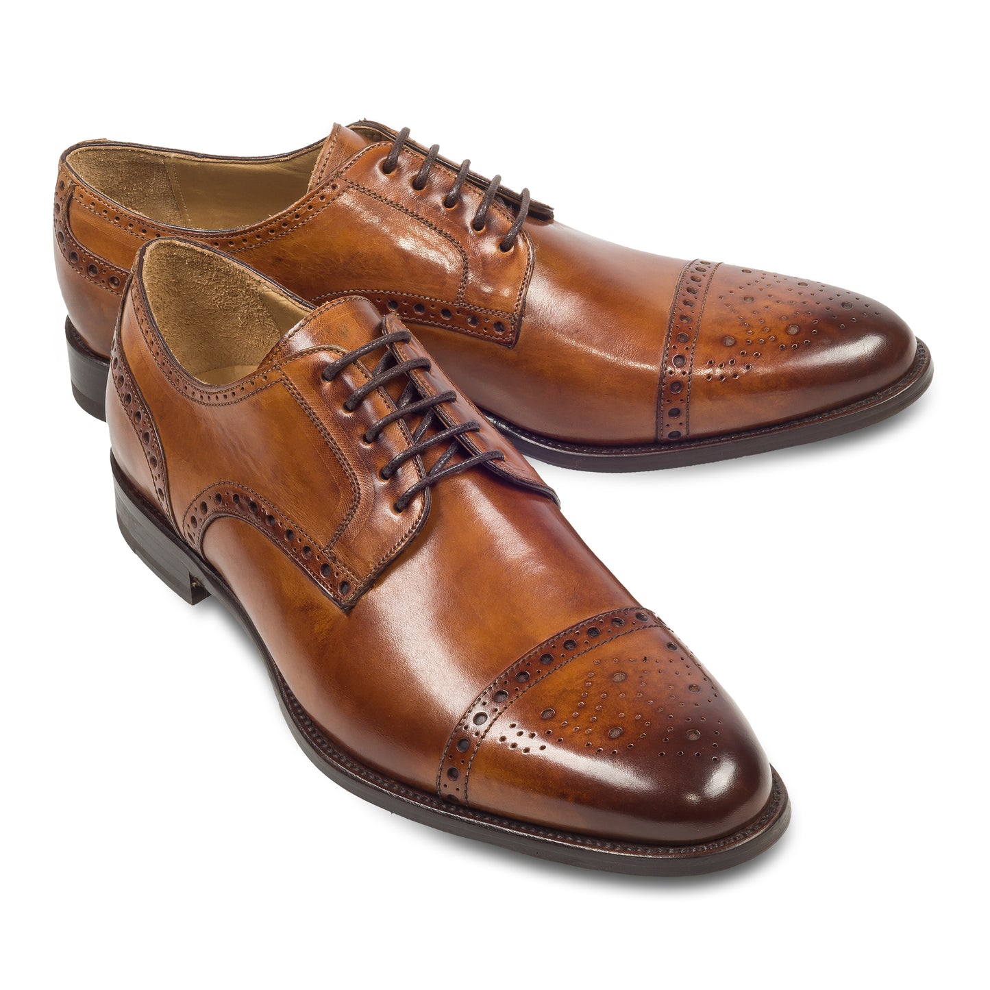 BRECOS Anzugschuhe | Half-Brogue Derby mittelbraun / cognac braun, Durchgenäht