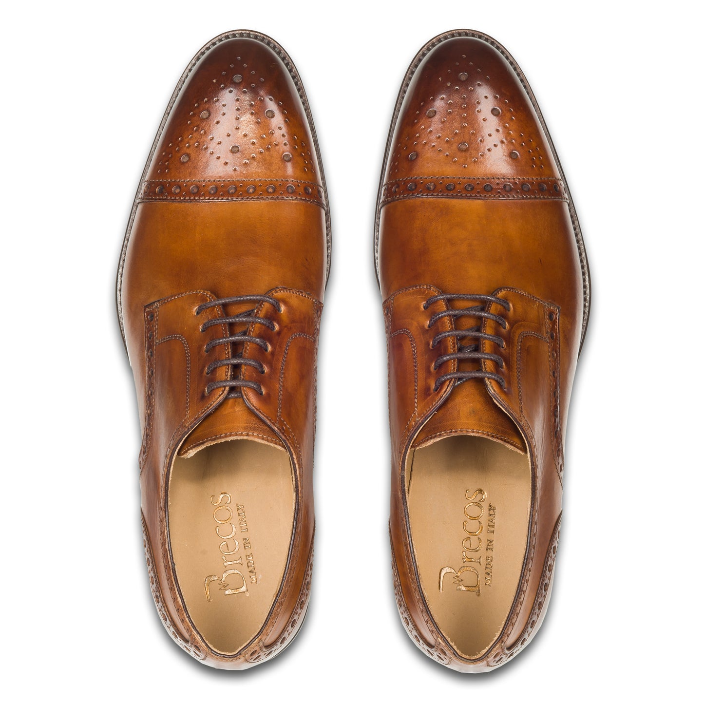 BRECOS Anzugschuhe | Half-Brogue Derby mittelbraun / cognac braun, Durchgenäht