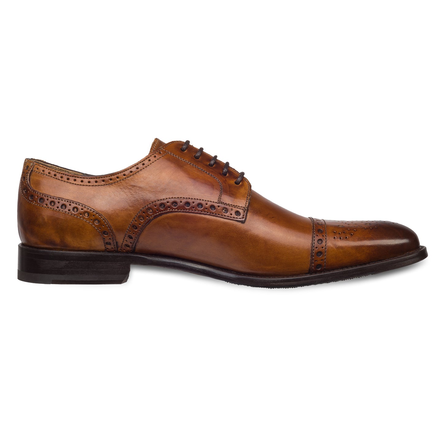 BRECOS Anzugschuhe | Half-Brogue Derby mittelbraun / cognac braun, Durchgenäht