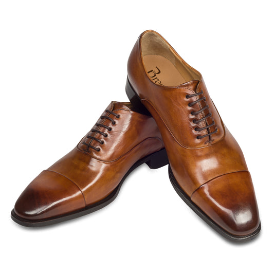 BRECOS Anzugschuhe | Captoe Oxford cognac braun, Durchgenäht