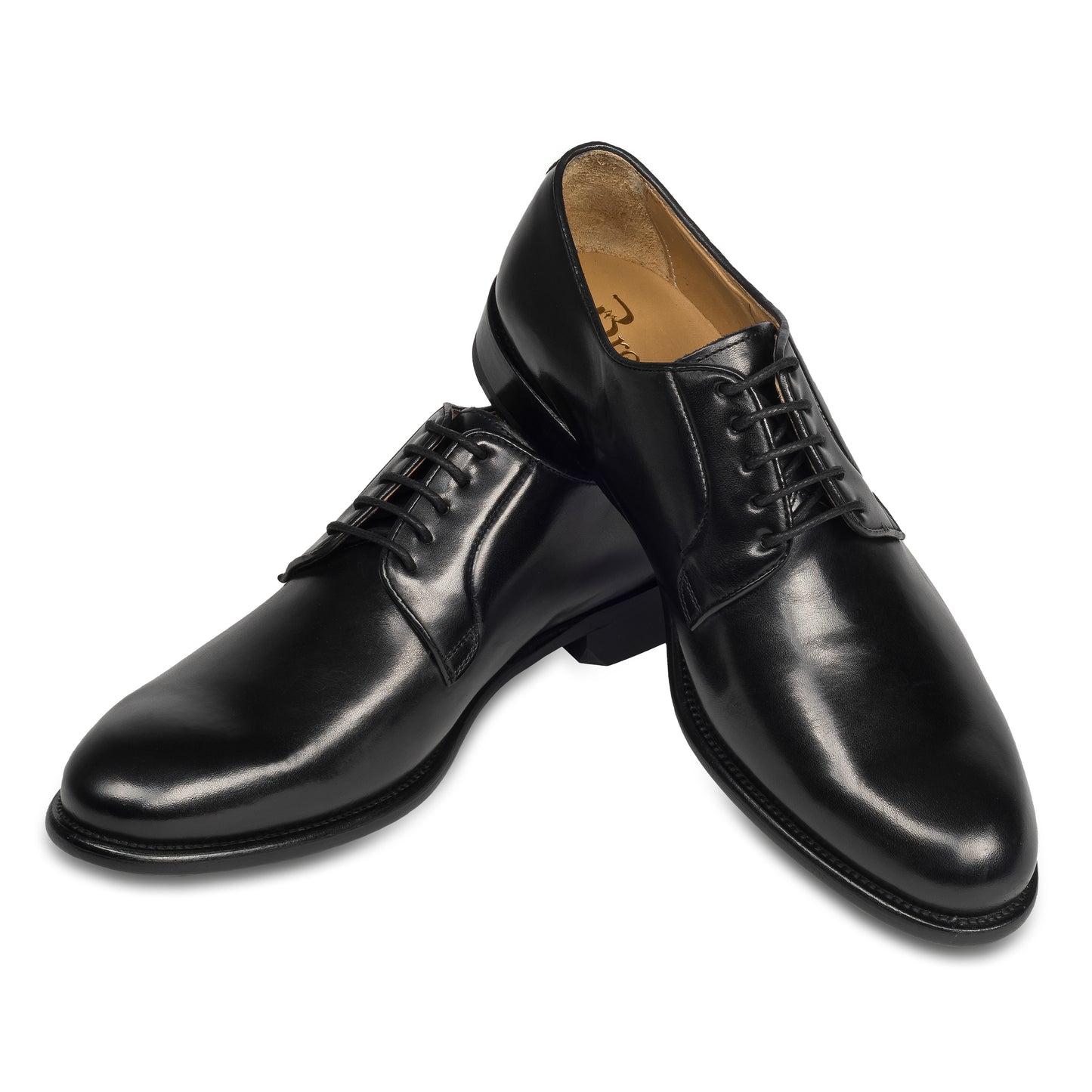 BRECOS Anzugschuhe | Plain Derby Schnürer schwarz, Durchgenäht