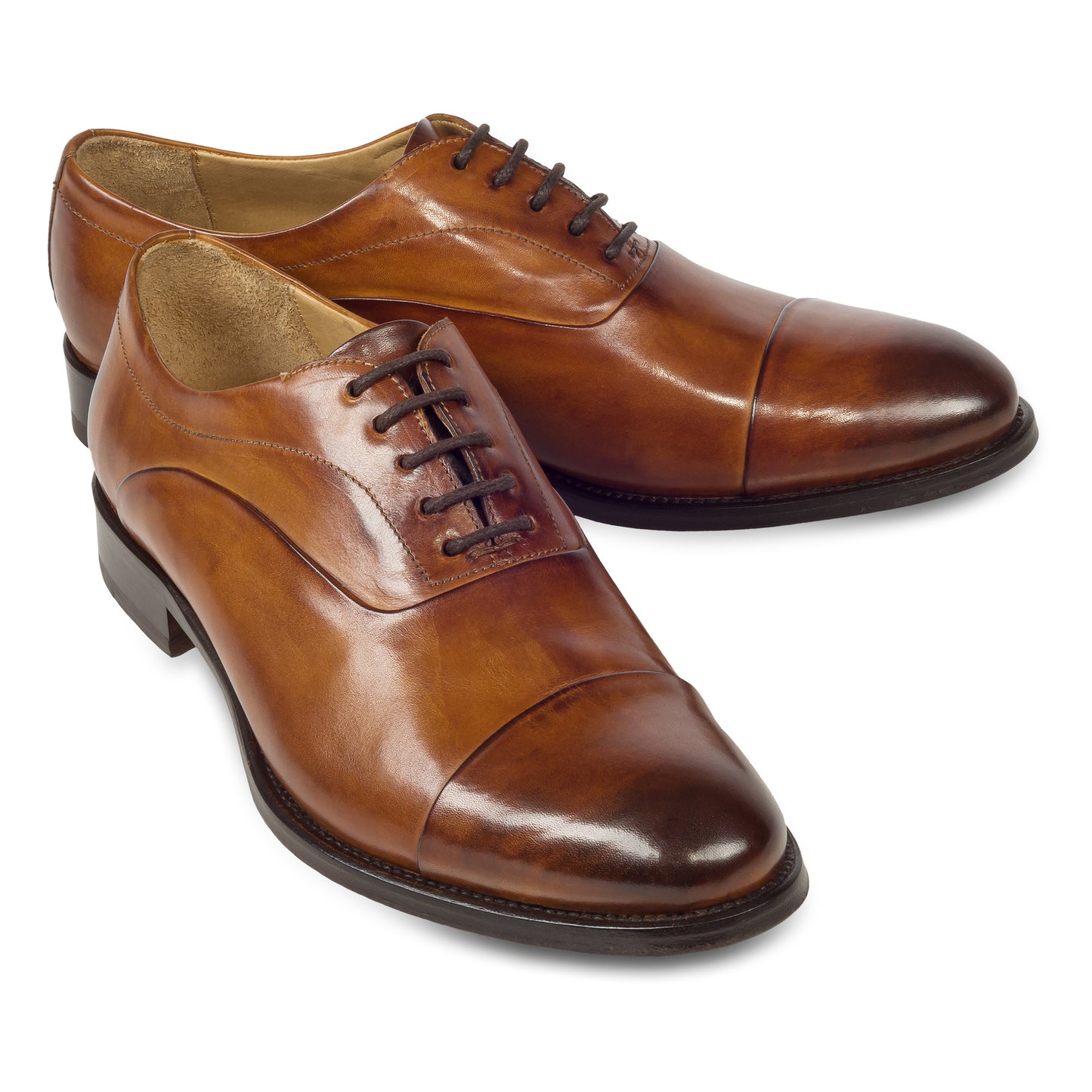 BRECOS Anzugschuhe | Captoe Oxford cognac braun / mittelbraun, Durchgenäht