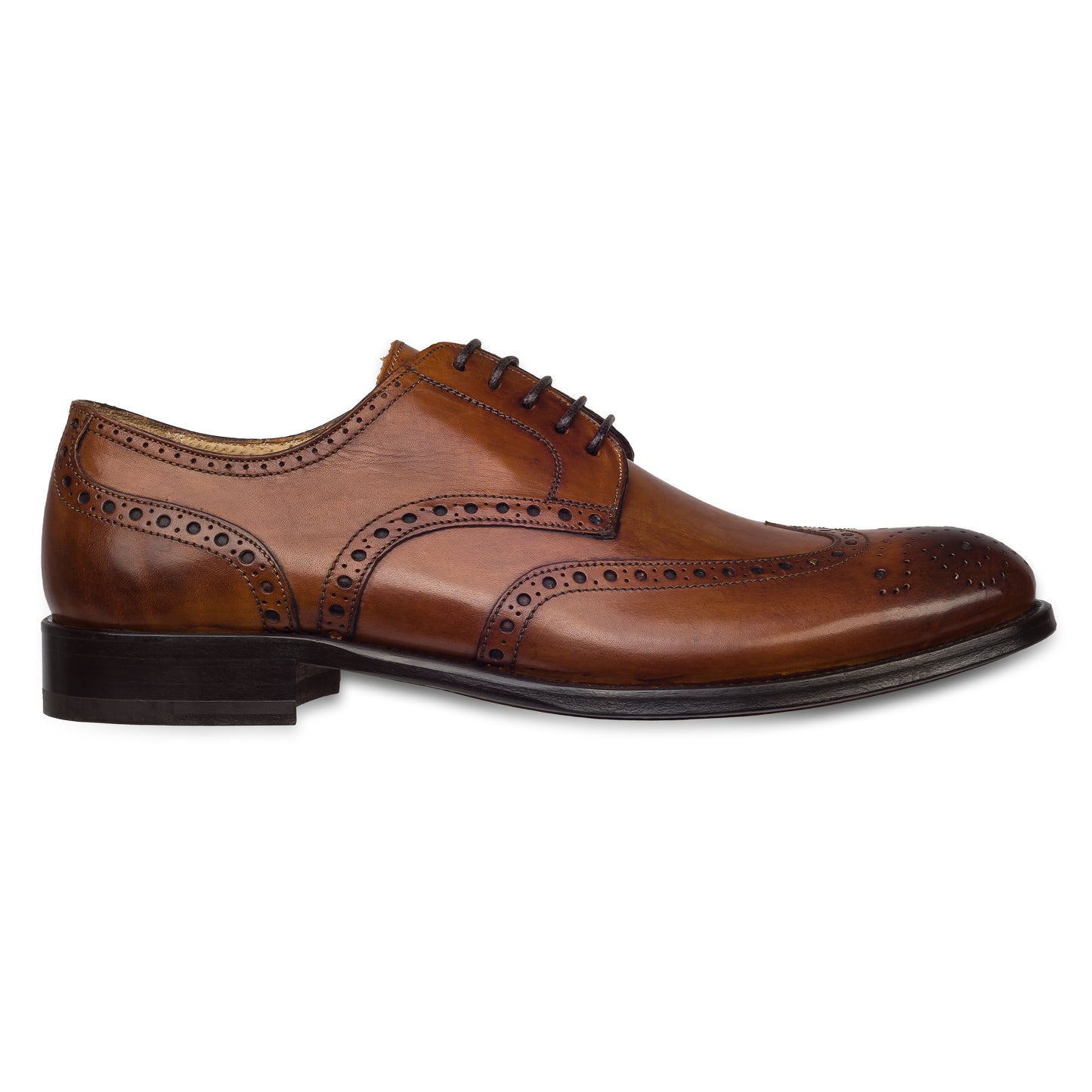 BRECOS Anzugschuhe | Full-Brogue Derby im Budapester-Stil cognac braun, Durchgenäht