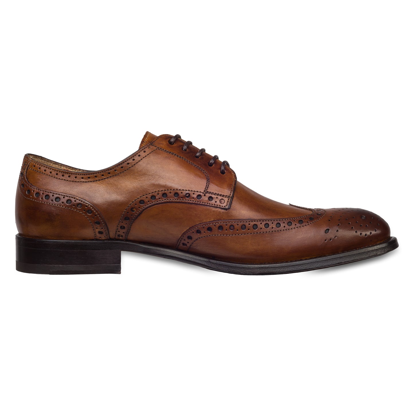 BRECOS Anzugschuhe | Full-Brogue Derby im Budapester-Stil cognac braun, Durchgenäht