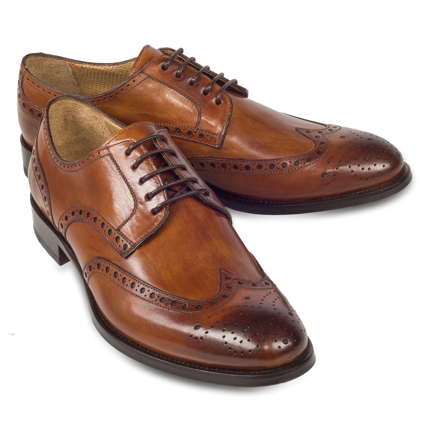 BRECOS Anzugschuhe | Full-Brogue Derby im Budapester-Stil cognac braun, Durchgenäht