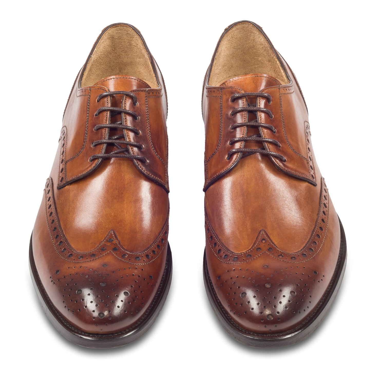 BRECOS Anzugschuhe | Full-Brogue Derby im Budapester-Stil cognac braun, Durchgenäht