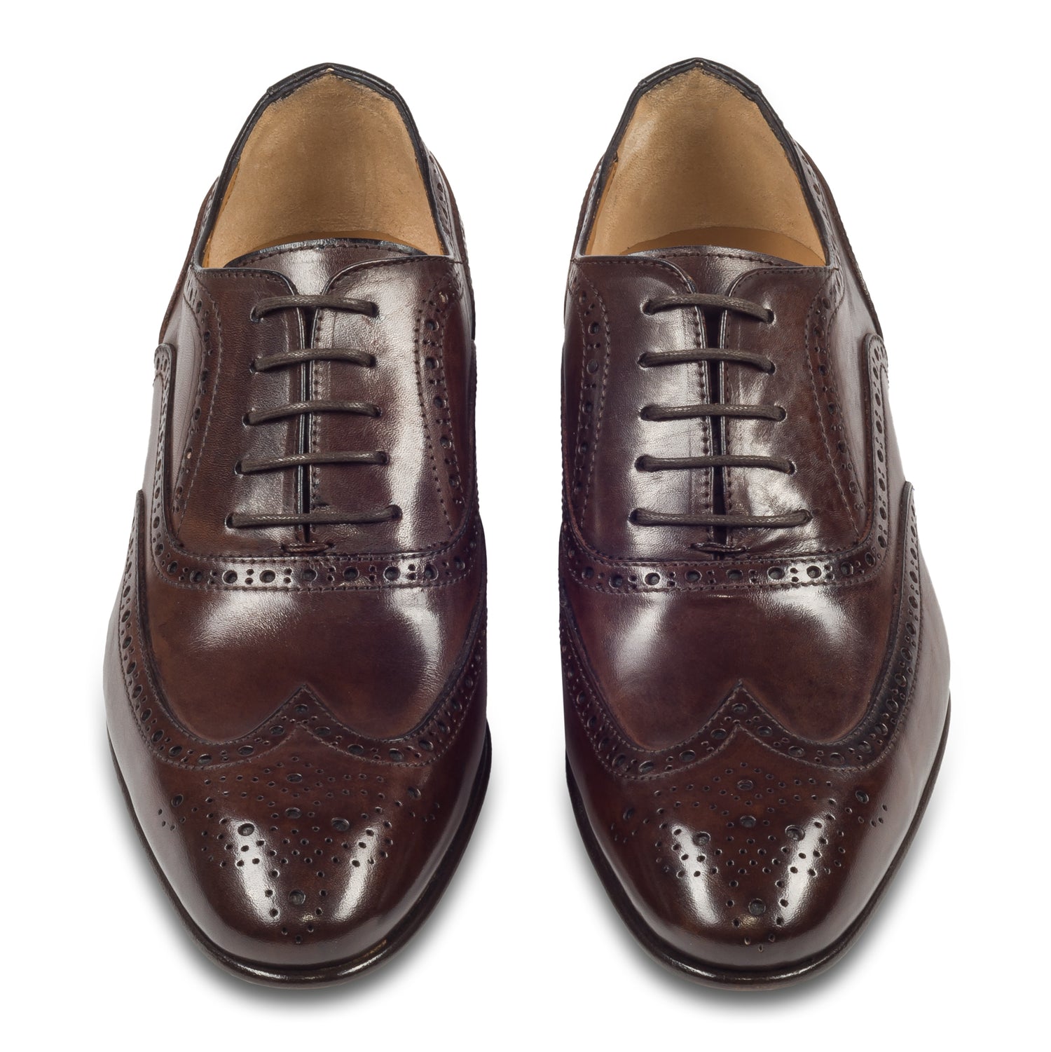 Branchini - Italienische Herren Anzugschuhe Full-Brogue Derby im Budapester-Stil, braun. Aus Kalbsleder handgefertigt und durchgenäht. Paarweise Ansicht von vorne.