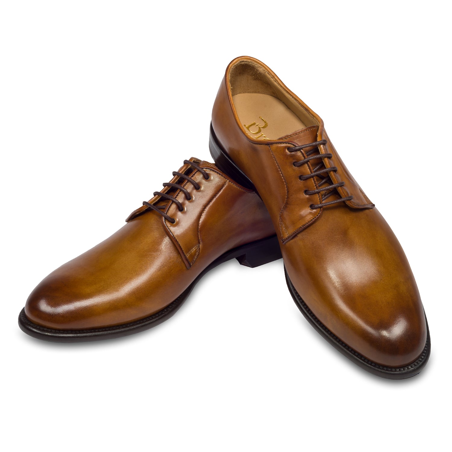 Brecos - Durchgenähter Plain Derby cognac braun, paarweise überkreuz aufgestelltn, 