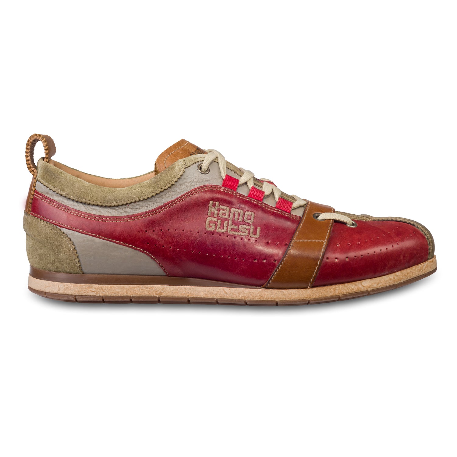 KAMO-GUTSU Herren Sneaker, rot/beige Retro-Optik, TIFO-017, seitliche Ansicht der Außenseite