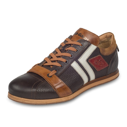 Kamo Gutsu Herren Leder Sneaker in braun/weiß, handgefertigt in Italien - schräge Ansicht von vorne. bei SISENTO