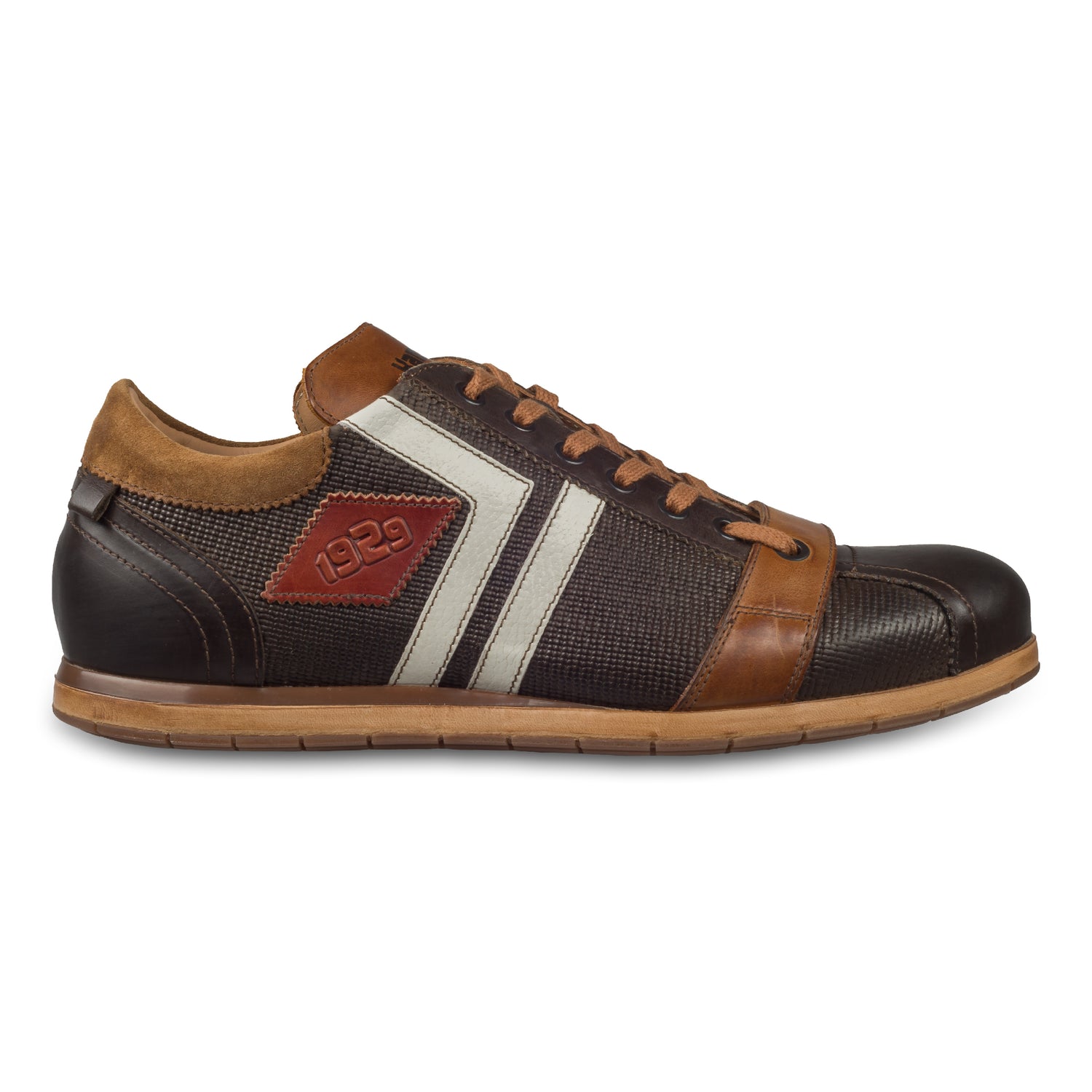 Kamo Gutsu Herren Leder Sneaker in braun/weiß, handgefertigt in Italien - Außenseite rechter Schuh. Bei SISENTO