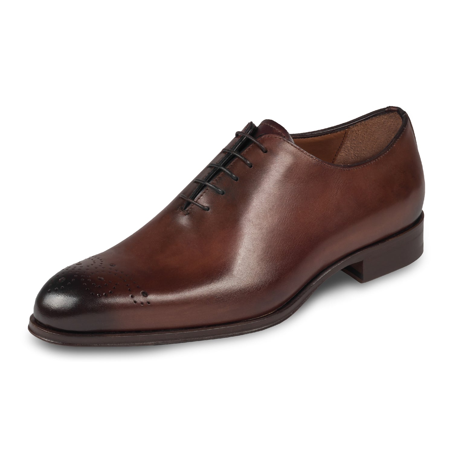 Anzugschuhe von FLECS, Onecut / Wholecut Brogue Schnürer in rotbraun/nußbraun, Durchgenäht. Paarweise Ansicht von vorne. Bei Sisento.
