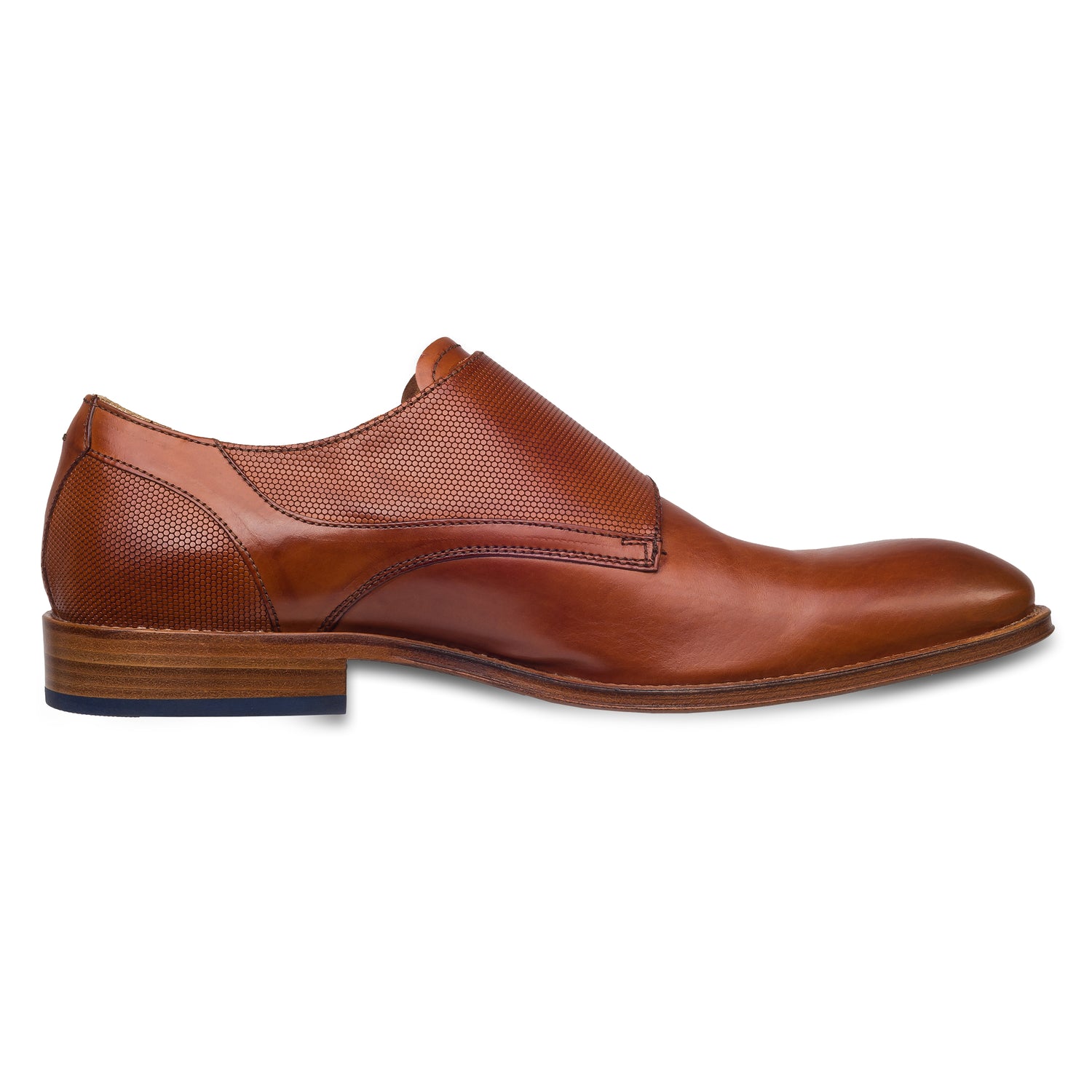 Lorenzi - Double Monk in cognac braun, Durchgenäht, Innenseite, linker Schuh